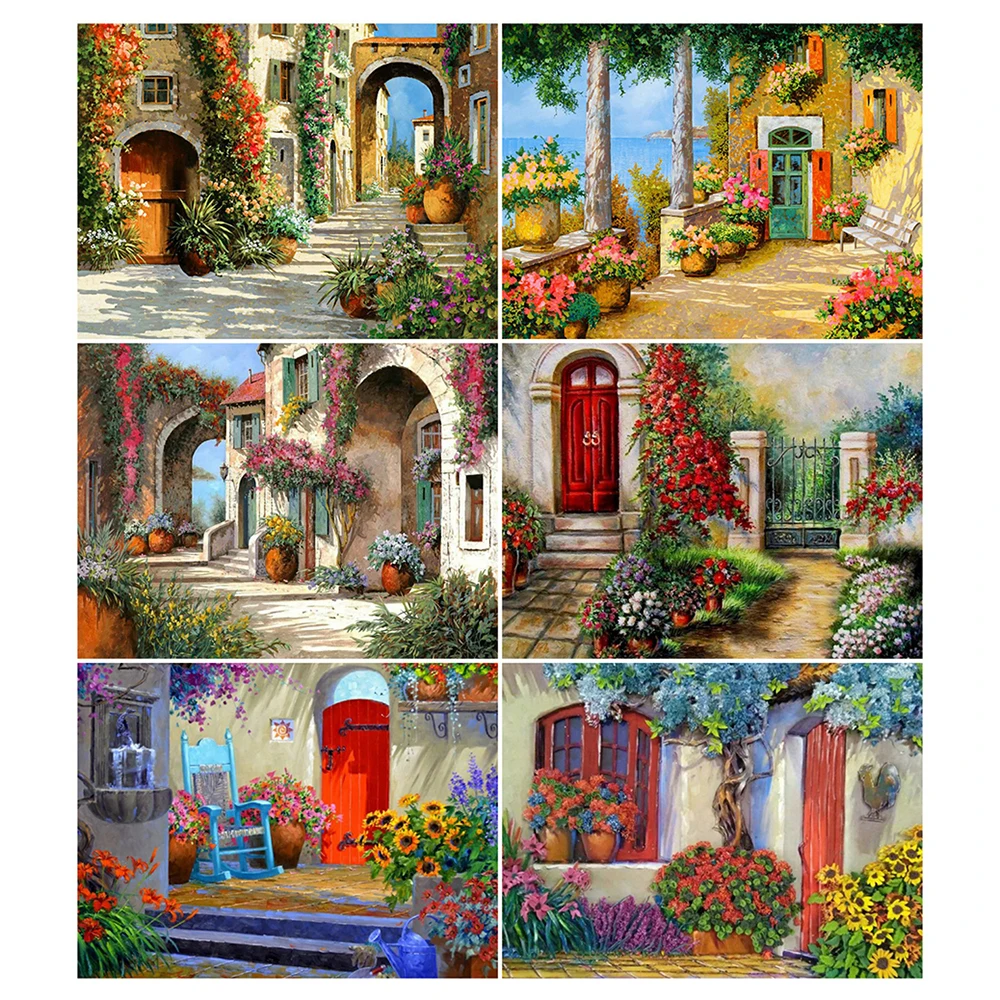 

Diy 5d Full Diamond Embroidery Landscape Mosaic Diamond Painting Ancient Flower Street Handmade Furniture Decoration Hobby Gift