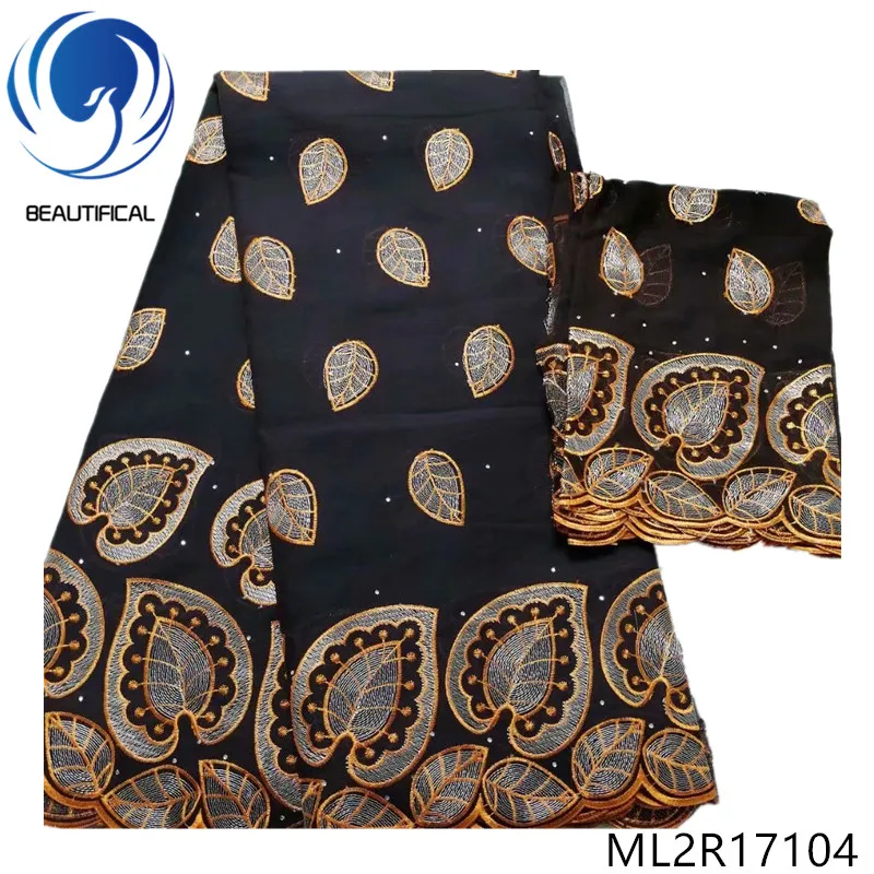 Красивая африканская хлопчатобумажная кружевная ткань с вышивкой в виде листьев