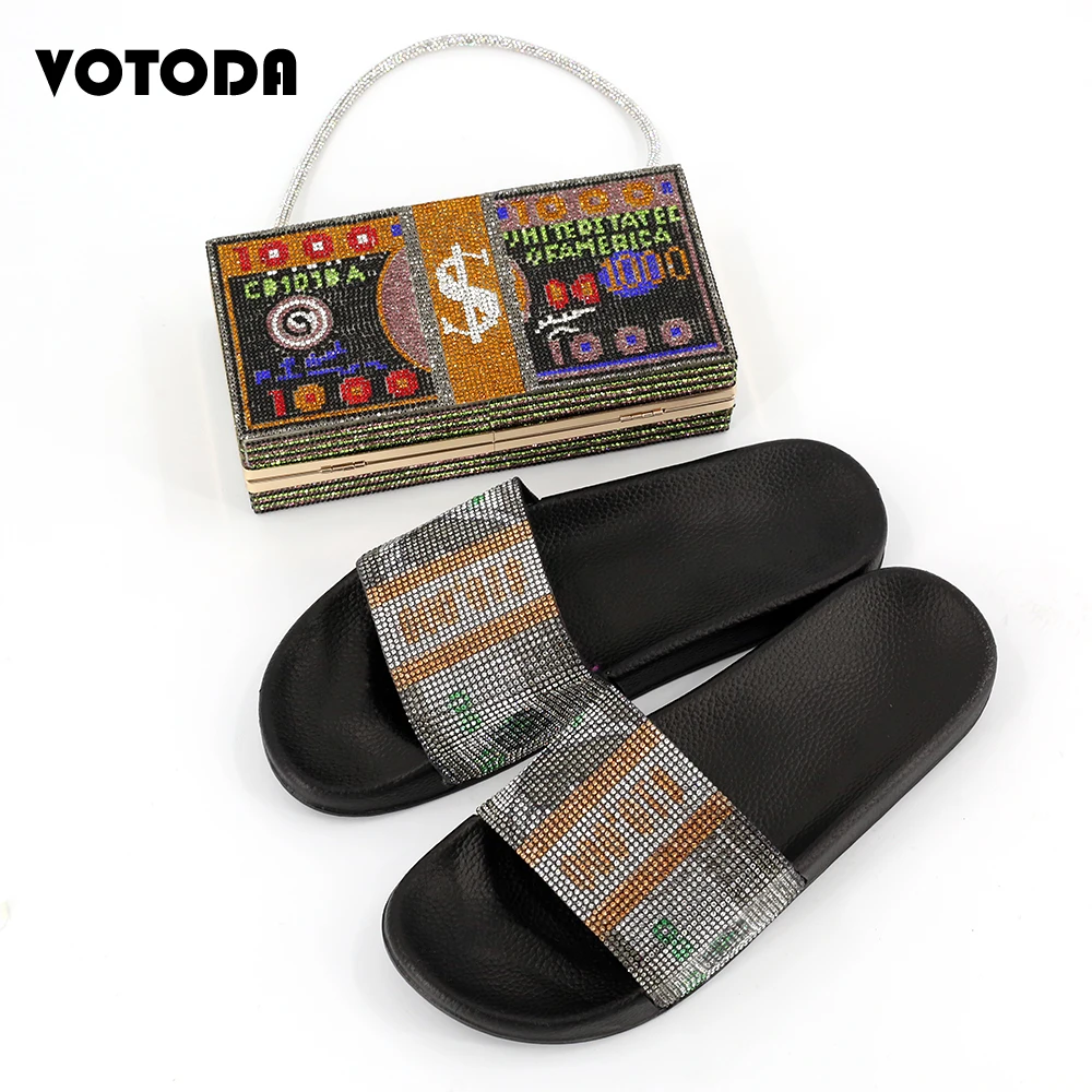 Летние женские сандалии украшенные стразами деньги клатч Стразы сумочки на