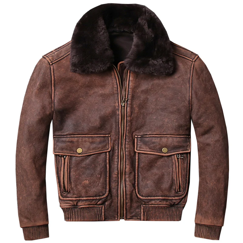 

New Leather 2020 Jacket Men Genuine Men's Pigskin military leather jackets genuine leather biker men sheepskin jacket