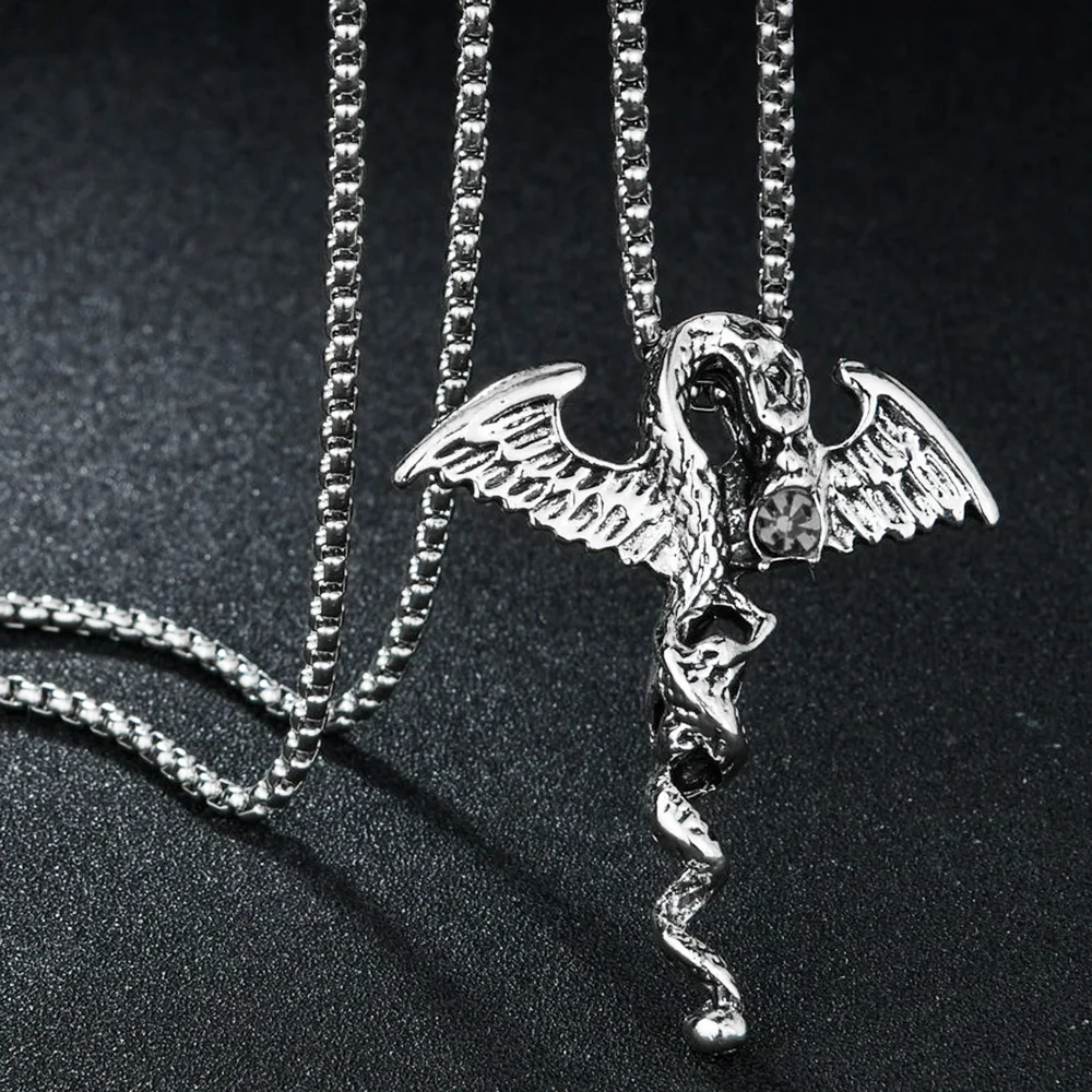 

Vintage Men's Dragon Pendant Necklace Silver Color Metal Dragon Wing Punk Rock Gothic Necklaces Unique Design Male Jewelry Gift