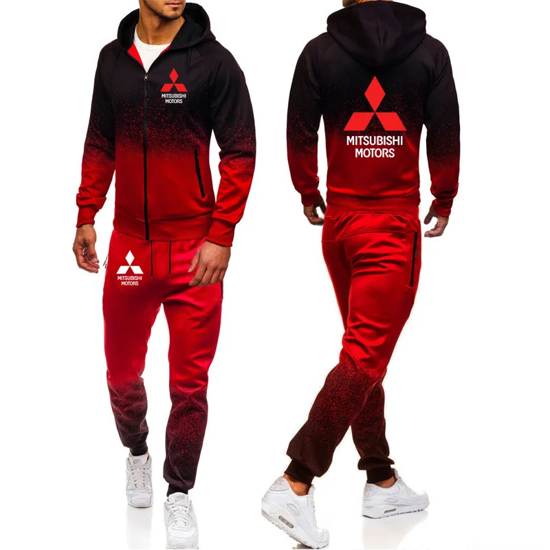 

Men's Jackets Mitsubishi Car Logo Printing Spring Autumn Casual Gradient Cotton High Quality Men's Jacket Hoodie+pants 2Pcs Suit