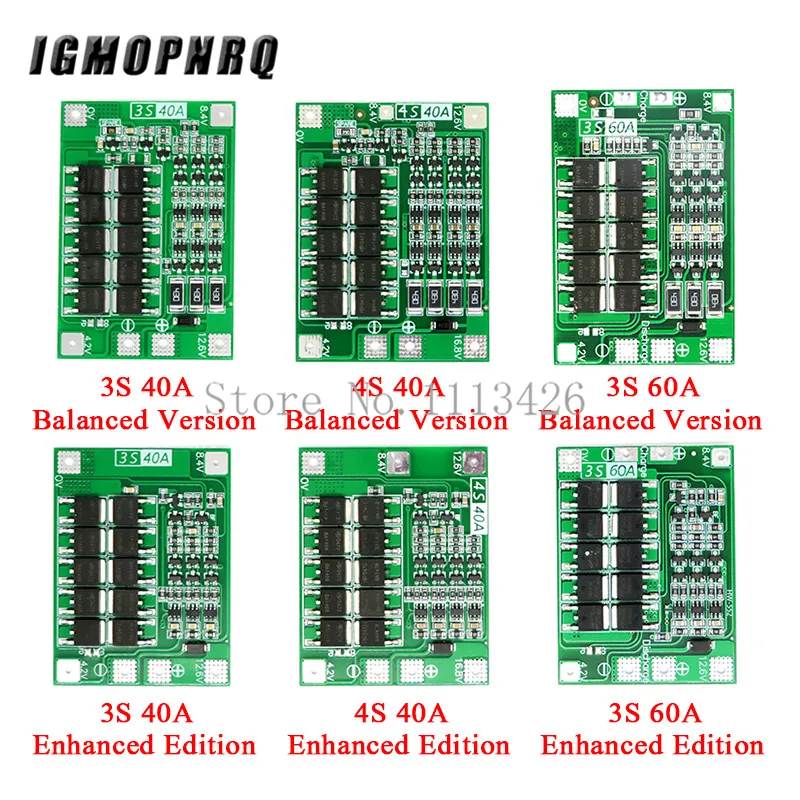 Защитная плата 3S/4S 40A/60A 18650 BMS для зарядки литий-ионных батарей двигателя