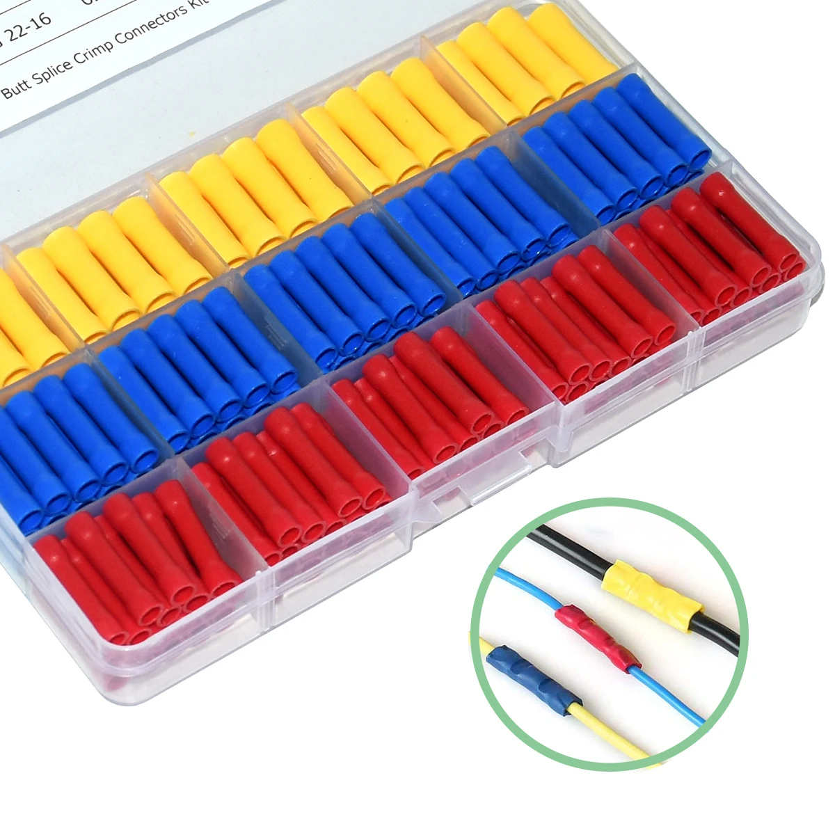 

200Pcs Assorted Butt Splice Crimp Connectors 10-22AWG Insulated Electrical Straight Wire Terminal Connectors BV1.25 BV2 BV5.5