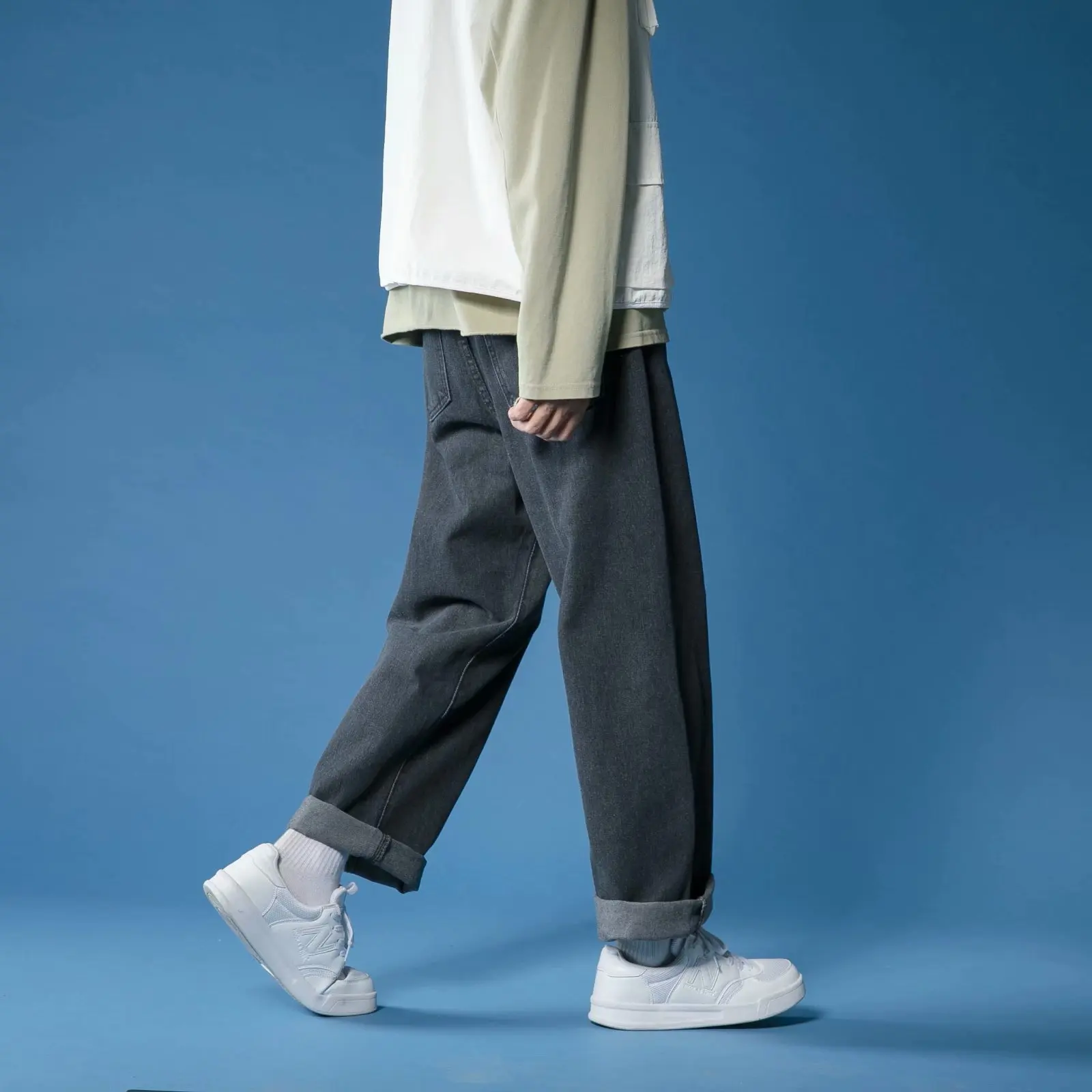 

Jeans men's straight loose trendy brand wide-leg pants men's spring new ins Hong Kong style Korean style trendy casual trousers