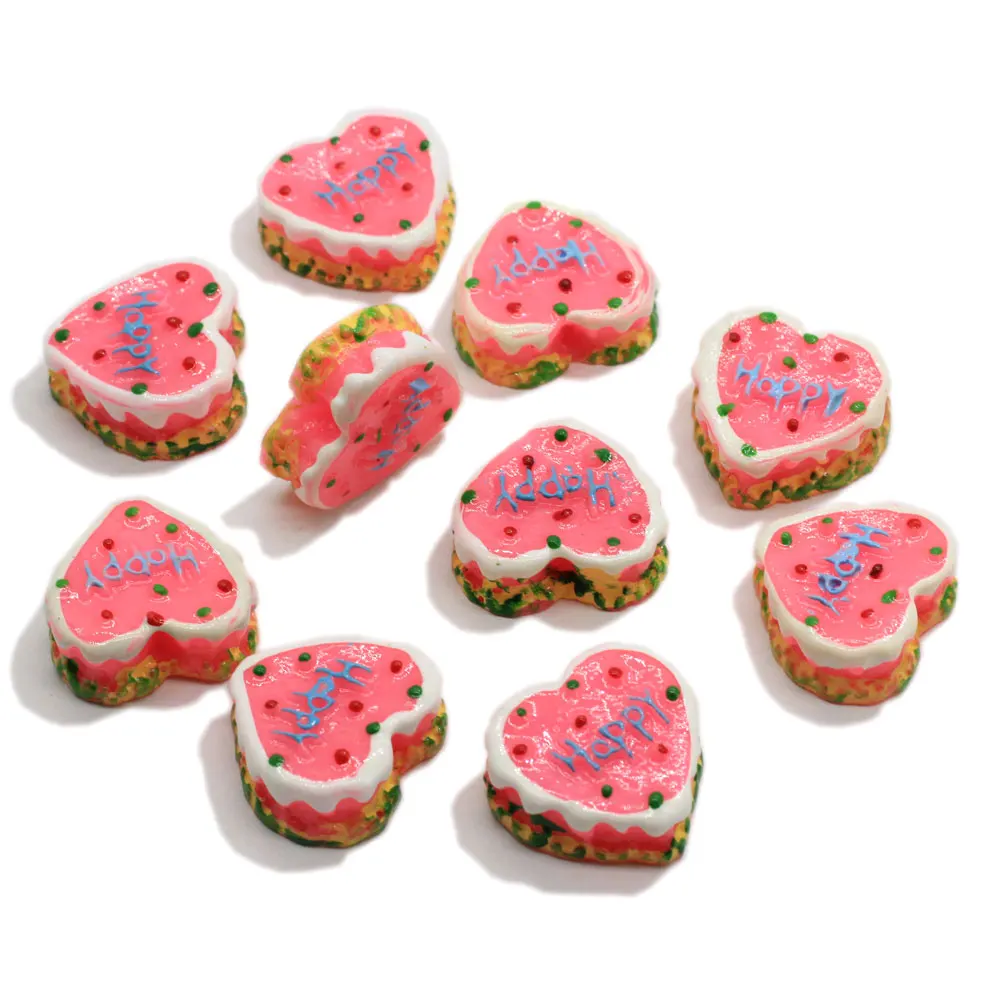 

Кабошоны из смолы в форме сердца в форме торта для дня рождения, аксессуары для рукоделия, плоские для альбома