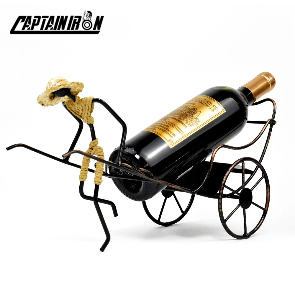 Винная подставка CAPTIANIRON в стиле ретро металлическая соломенная шляпа рикша