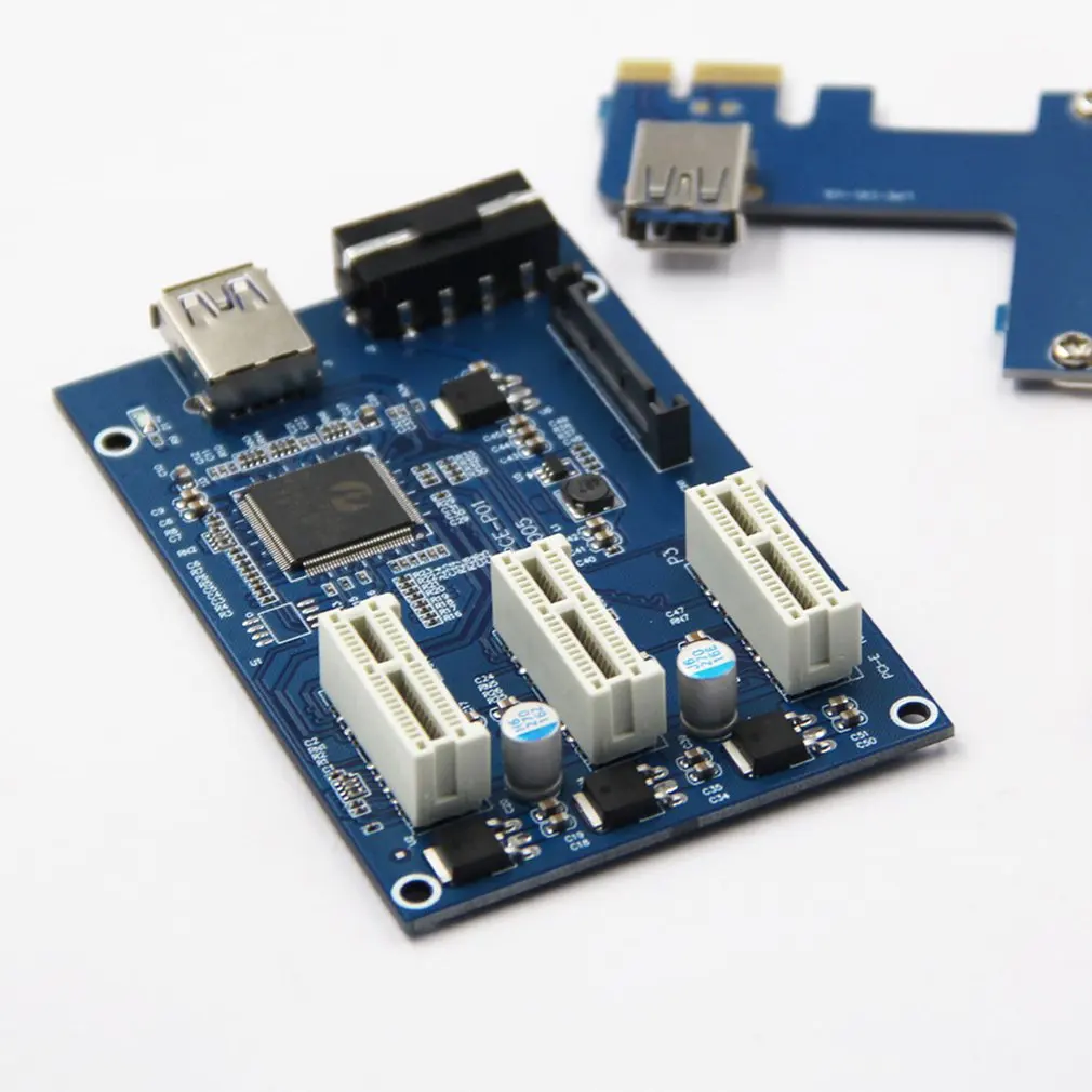 

1 Set PCI-E X1 to 4PCI-E X16 Expansion Kit 1 to 4 Port PCI Express Switch Multiplier HUB 6 Pin Sata USB Riser Card