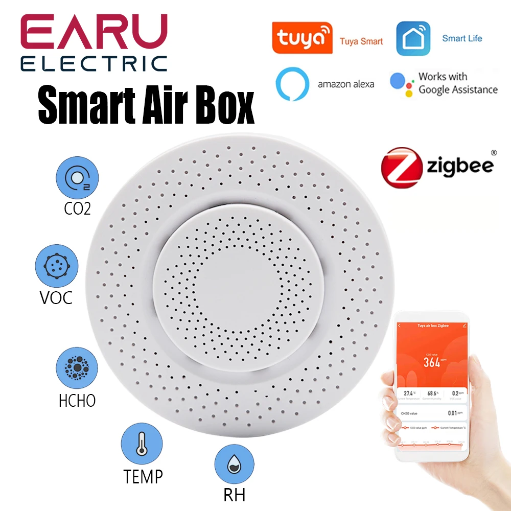 

Умный датчик качества воздуха Tuya ZigBee, датчик температуры и влажности воздуха с датчиком формальдегида, VOC, CO2, монитор через Alexa Smart Life