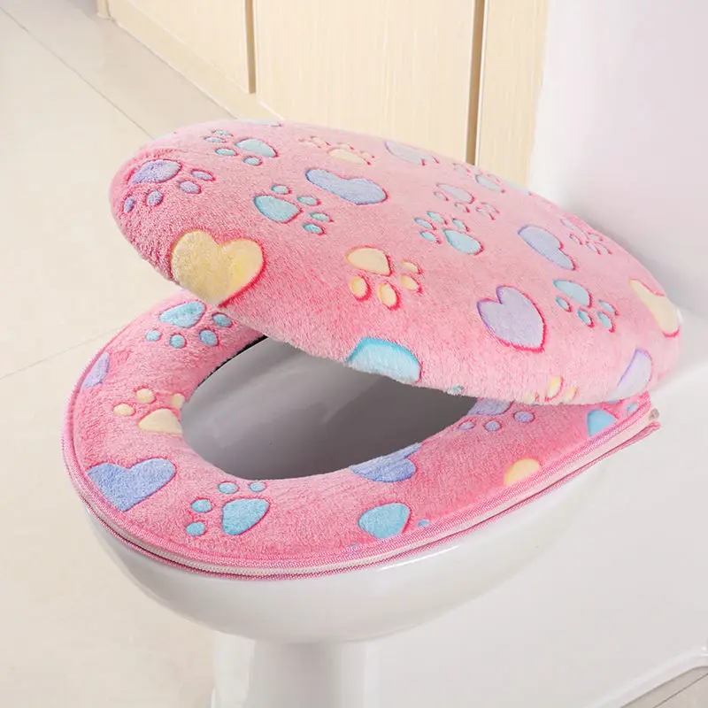 

Flannel Thickened Toilet Seat Cushion Set Two-piece Protective Toilet Cover Zipper Style Universal Toilet Seat Mat Waterproof
