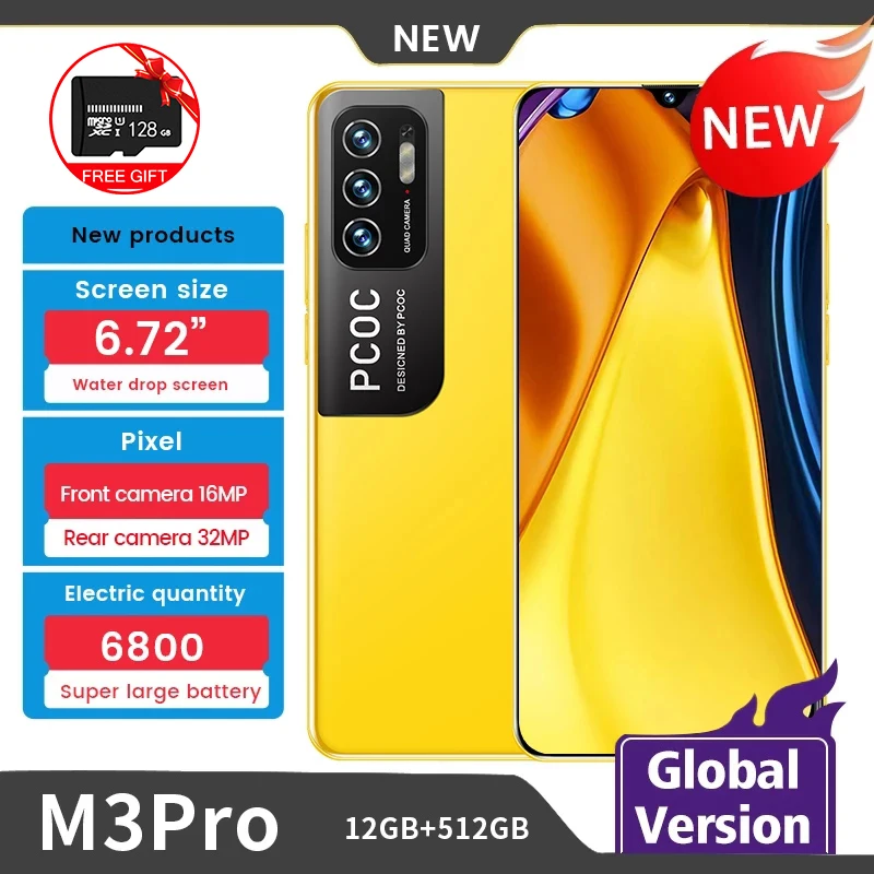 

Global Version PCOC M3 Pro Smartphone 4G Dimensity 10 Core 6.72'' FHD+ DotDisplay 6800mAh 48MP Triple Camera Network Mobilephone