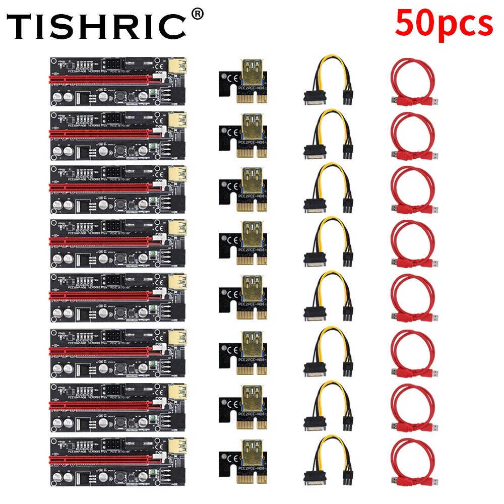 

50pcs TISHRIC LED PCIE PCI-E Riser 009S Plus Card PCI E PCI Express GPU 6Pin 1X 16X USB 3.0 Mining Riser For Video Card