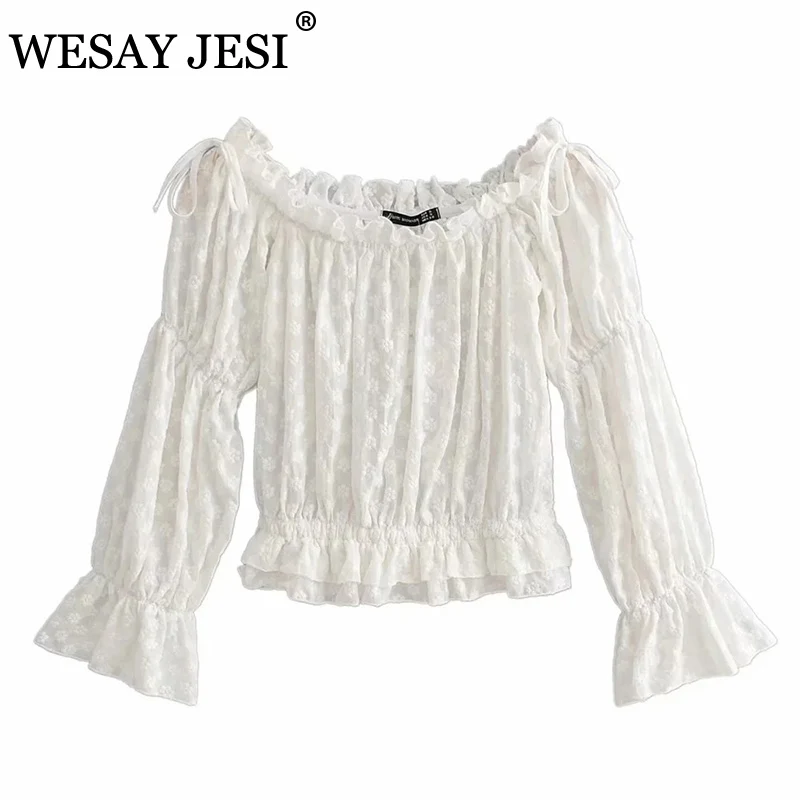 

WESAY JESI 2021 Summer New Women's Top Solid Color Strapless Long Sleeve Lantern Sleeve Short Top Retro Fashion Temperament Top