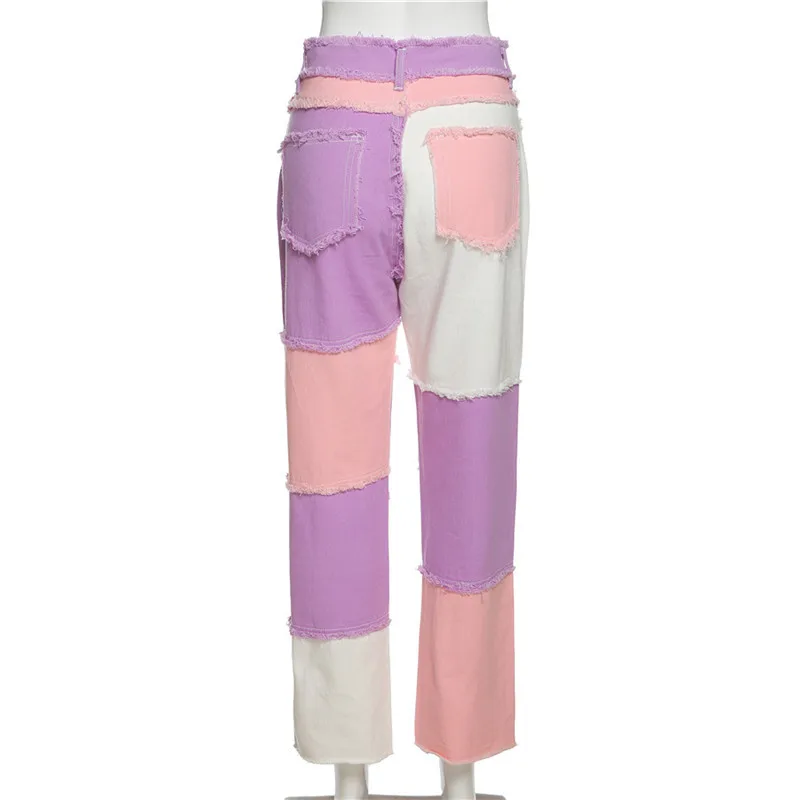 

Fashion 2020 Women High Waist street wear, hip hop Straight trousers, patchwork design button fly casual female Pants