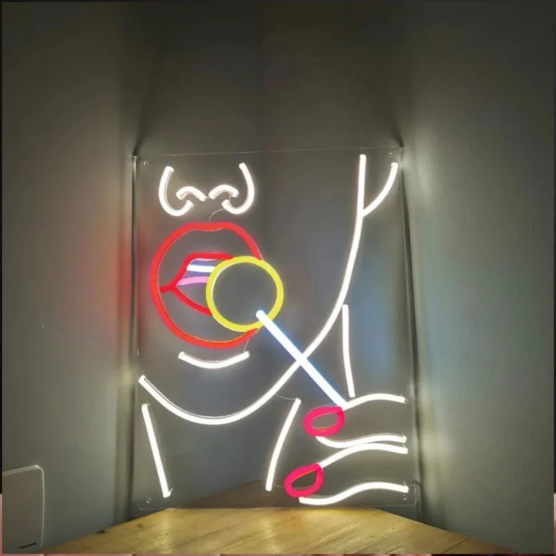 

Custom Neon Sign Girl And Lollipop Flex Led Neon Light Sign bar decor shop decor wedding decor Bride Party Room Decoration