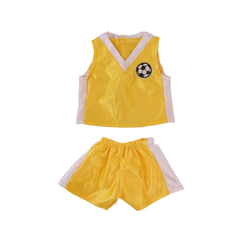 

2021 New Yellow Football Uniform Outfit Suits Wear For 18Inch American Dolls&43cm New Born Baby Doll Clothes Accessories