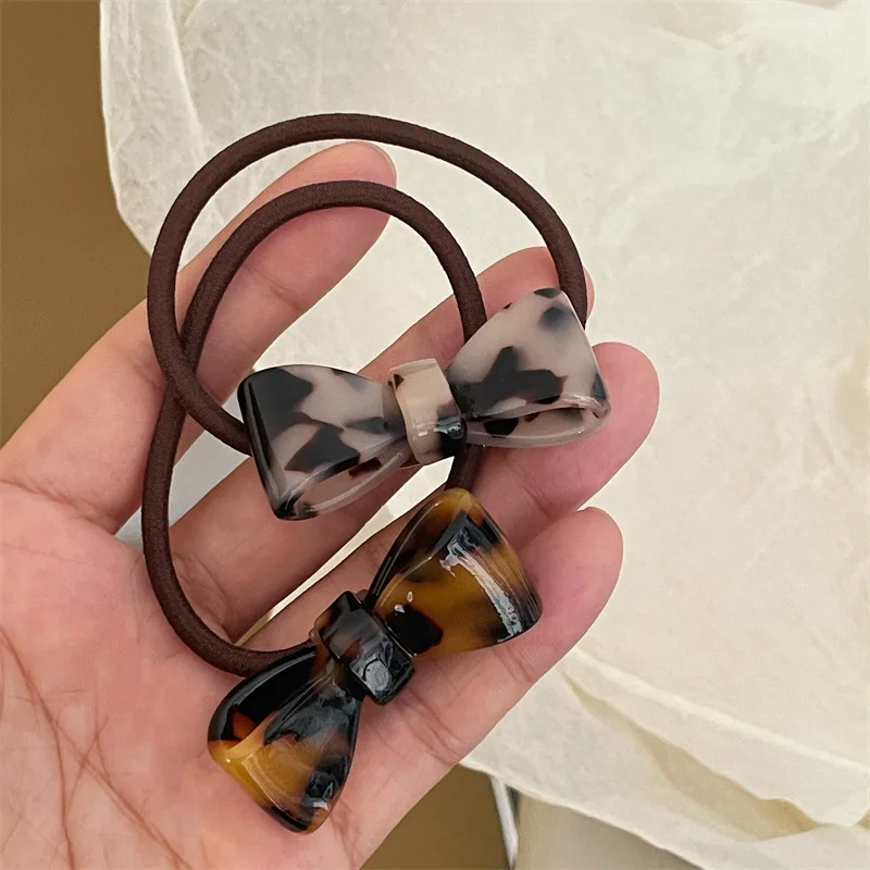 

Korean Vintage Acetate Bowknot Shape Leopard Pattern Small Hair Rubber Band Hair Rope for Women Girls Hair Accessories