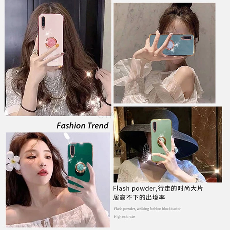 Luxury Plating Ring Holder Phone Case For Samsung Galaxy A50 A70 A30 A20 A02 Galaxi A7 2018 A20s A11 A01 Stand Silicone Cover