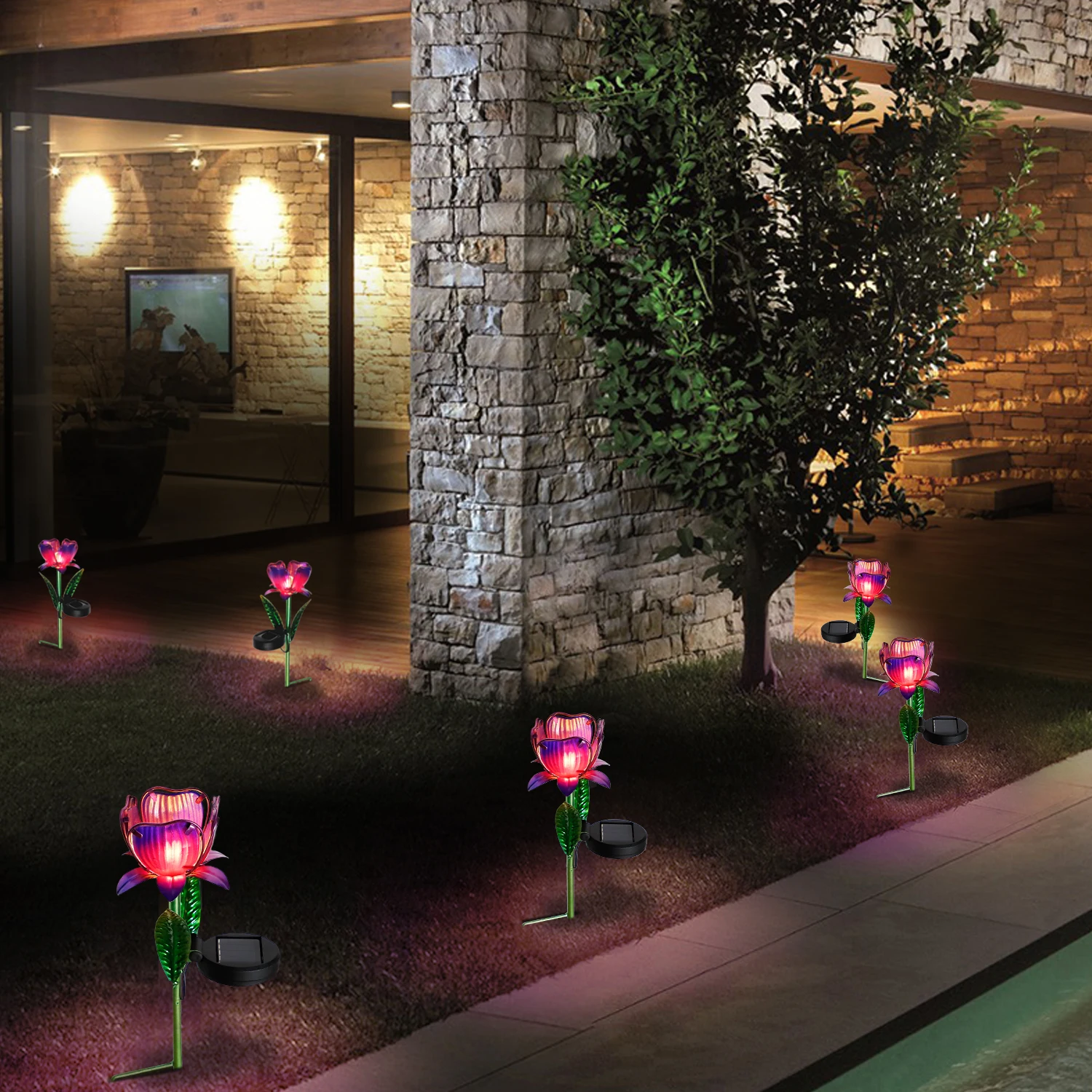 

2 Pcs Solar Power Flower Stakes Garden Lights Outdoor Flower Decor Garden Light For Driveway Yard Lawn;2 Pcs Solar