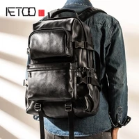 aetoo genuine leather mens backpack top leather fashion and personality backpack large capacity trendy youth computer bag