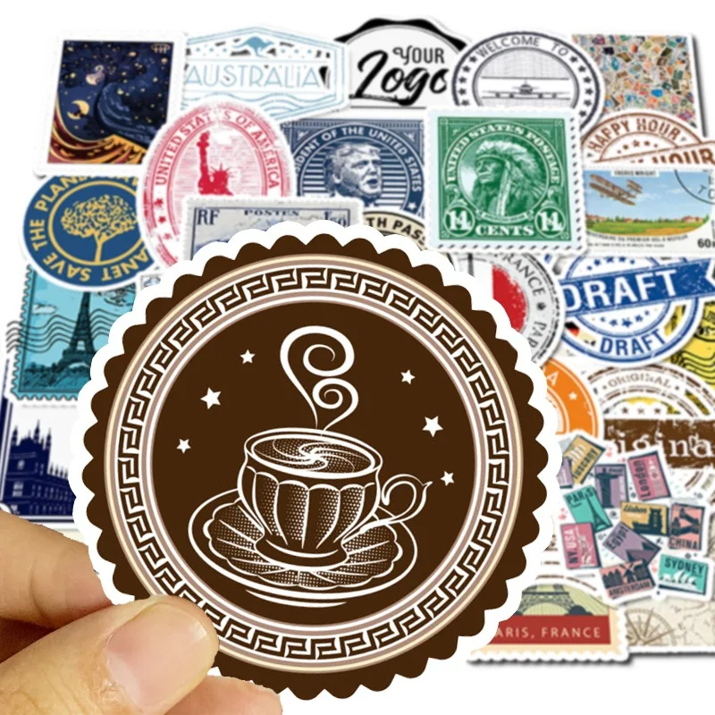 Paquete de pegatinas de viaje Retro Para ordenador port&aacute;til, paquete de 50 Uds. De pegatinas con letras de dibujos animados, a prueba de agua, para tel&eacute;fono, monopat&iacute;n, Maleta, pegatina para maleta-1