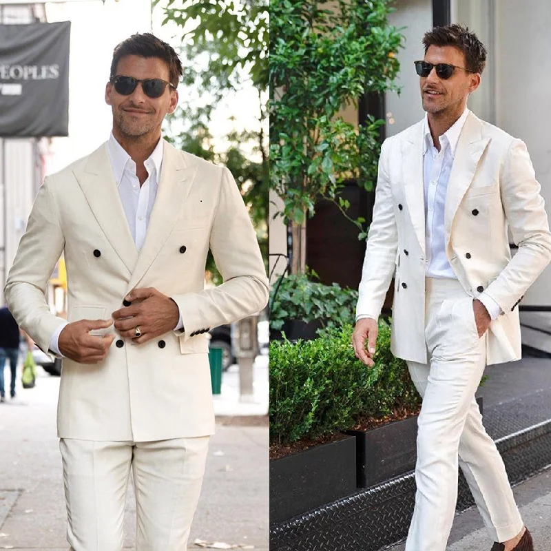 Модные Бежевые смокинги для жениха с лацканами вырезом приталенные мужские