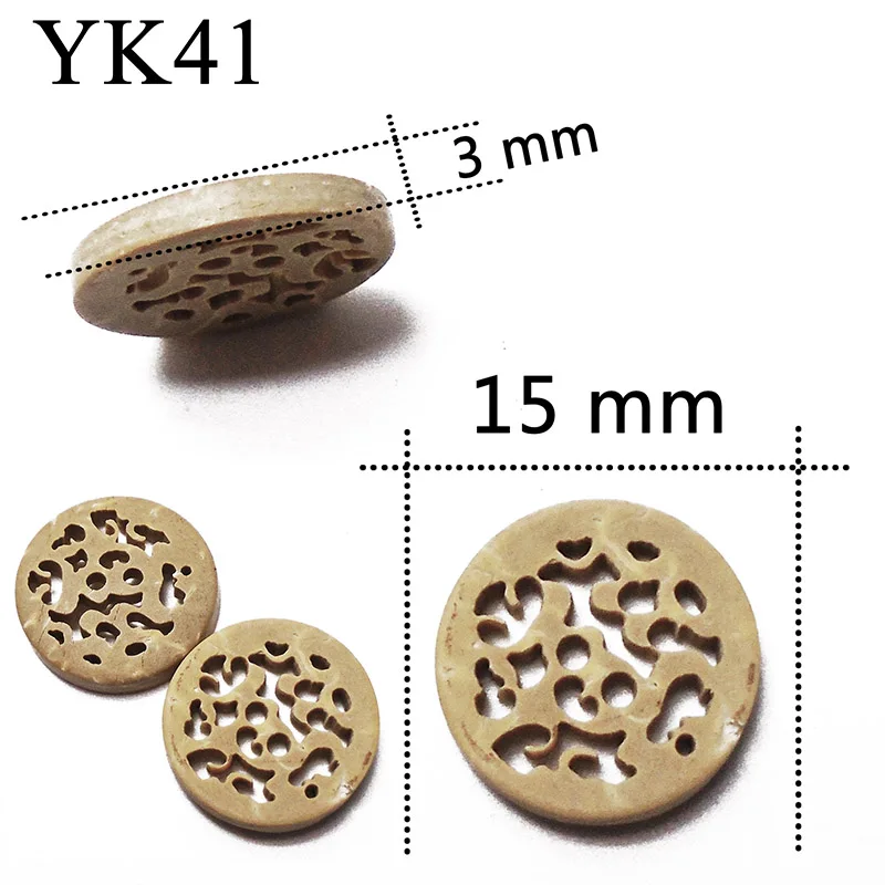 YK41 ZIEENE, 10 шт., 30 шт., 50 шт., 100 шт., натуральный цвет, круглые лазерные кокосовые пуговицы, 15 мм, рукоделие, шитье, скрапбукинг, ручная работа, 2 отверстия - Color: YK41