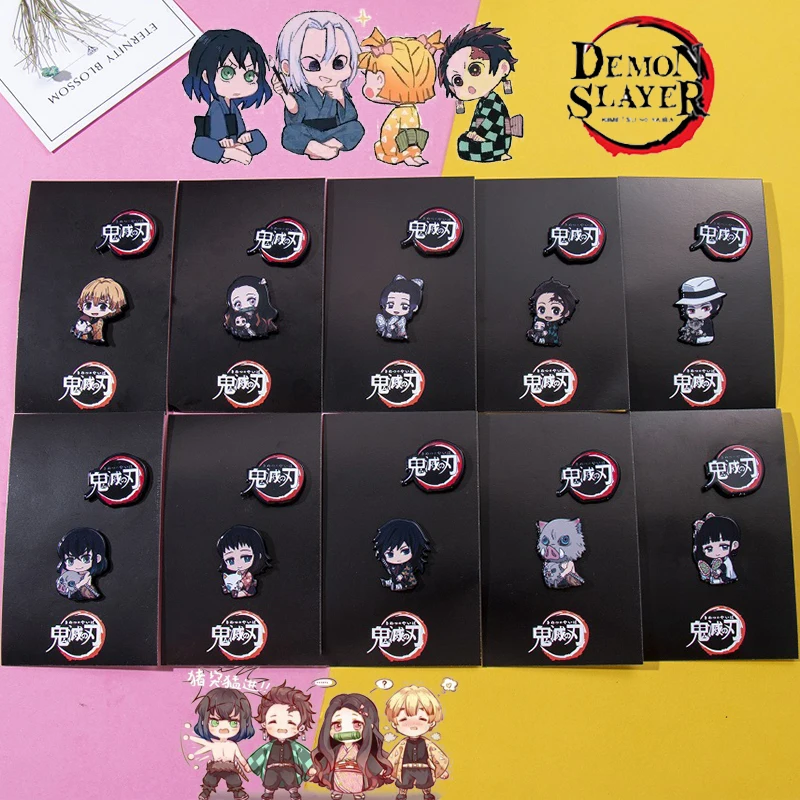 

2Pcs/Set Demon Slayer Cartoon Icons Style Accessories Shirt Pins Enamel Pin Kimetsu No Yaiba Buttons Badges Brooch Anime Lovers