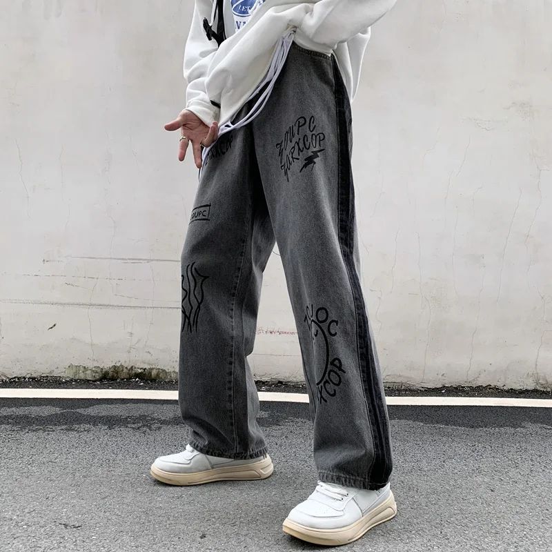 

Harajuku Cartoon Graffiti Print Jeans Women Streetwear Jeans Vintage Loose High Waist Straight Jeans Cotton Fashion Man Jeans
