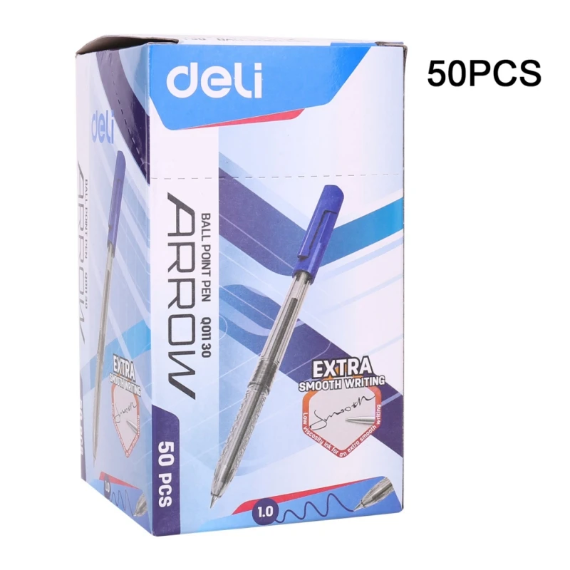 

Deli medium oil pen 1mm bullet head 50 pcs/box nib tungsten carbide ball is not easy to dry ink, sealed and dry