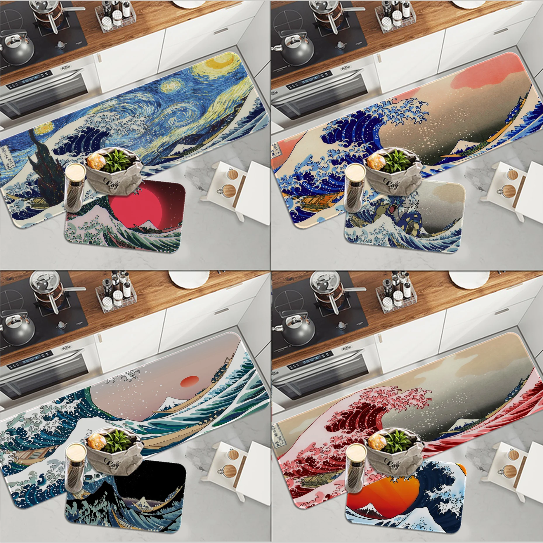

Wave Sea Kanagawa Mat Printed Flannel Floor Mat Bathroom Decor Carpet Non-Slip For Living Room Kitchen welcome Doormat carpet