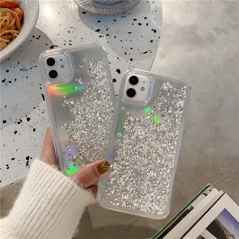 Чехол для Телефона iphone 12 11 pro max 12mini XS MAX X XR 7 8 6S 6 Plus SE2 блестящий прозрачный чехол с