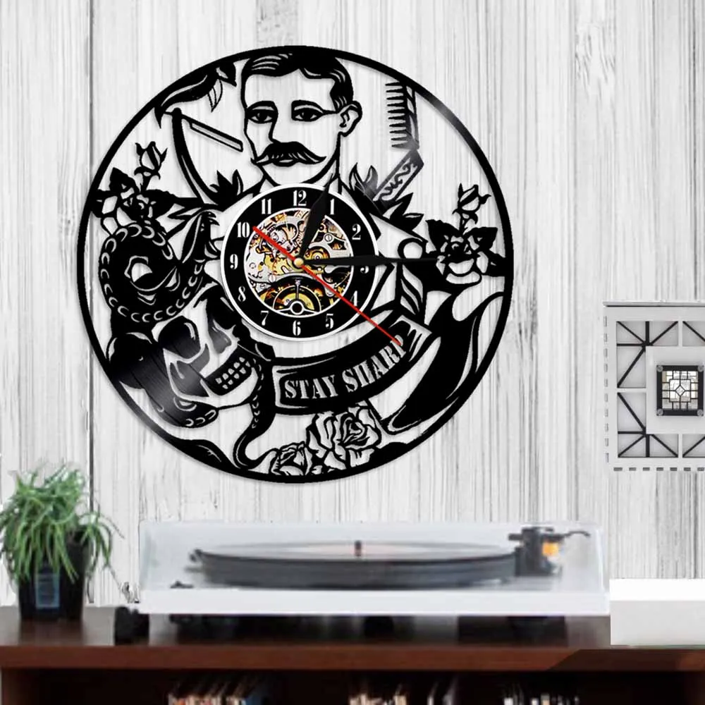 Парикмахер силуэт настенные часы Baber магазин ручной работы художественные Декор