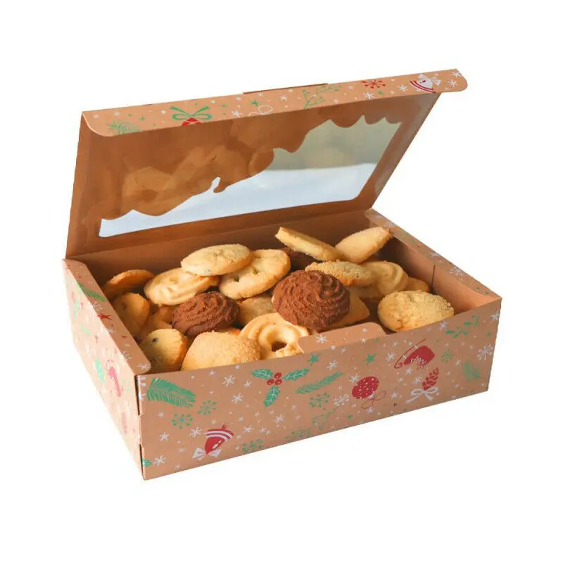 

6/12pcs Kraft Paper Christmas Cookie Boxes With Christmas Decorations Card Gift Candy Box Food Bakery Treat Boxes With Window