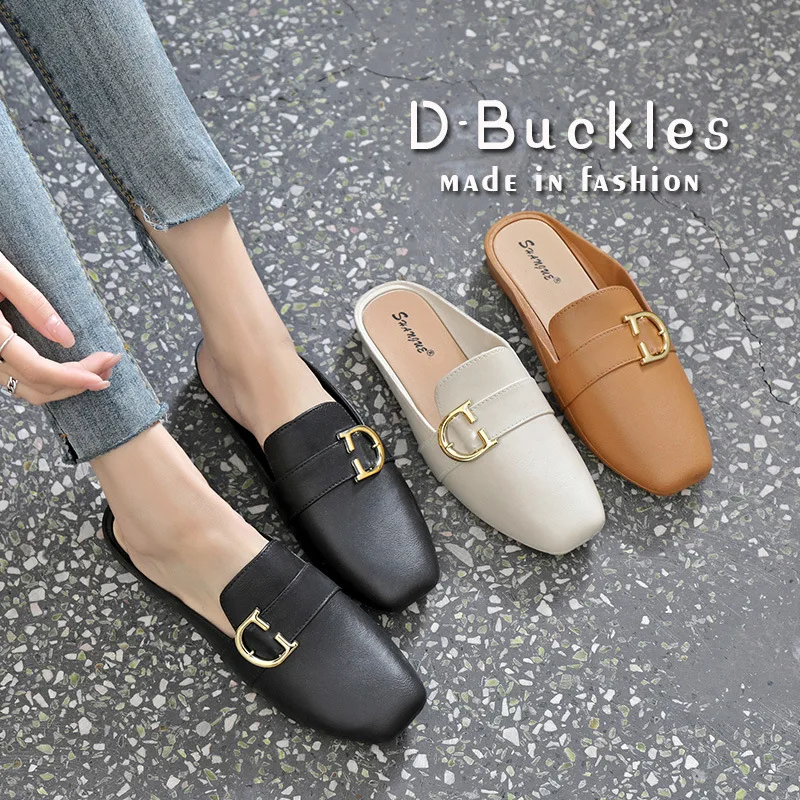 

Summer 2021 Women's Sandals Wrap Toe Fashion Casual Simple Thin Slippers Comfortable Office Home Black Flats Korean Female Shoes
