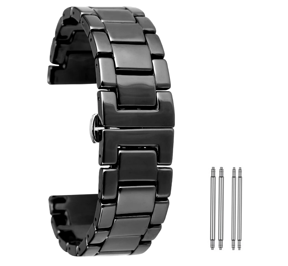 

Black Watch Bracelet 22mm Watches Band 20mm Ceramics Butterfly Buckle Wristwatch Strap 18mm Watchbands for Men pasek do zegarka