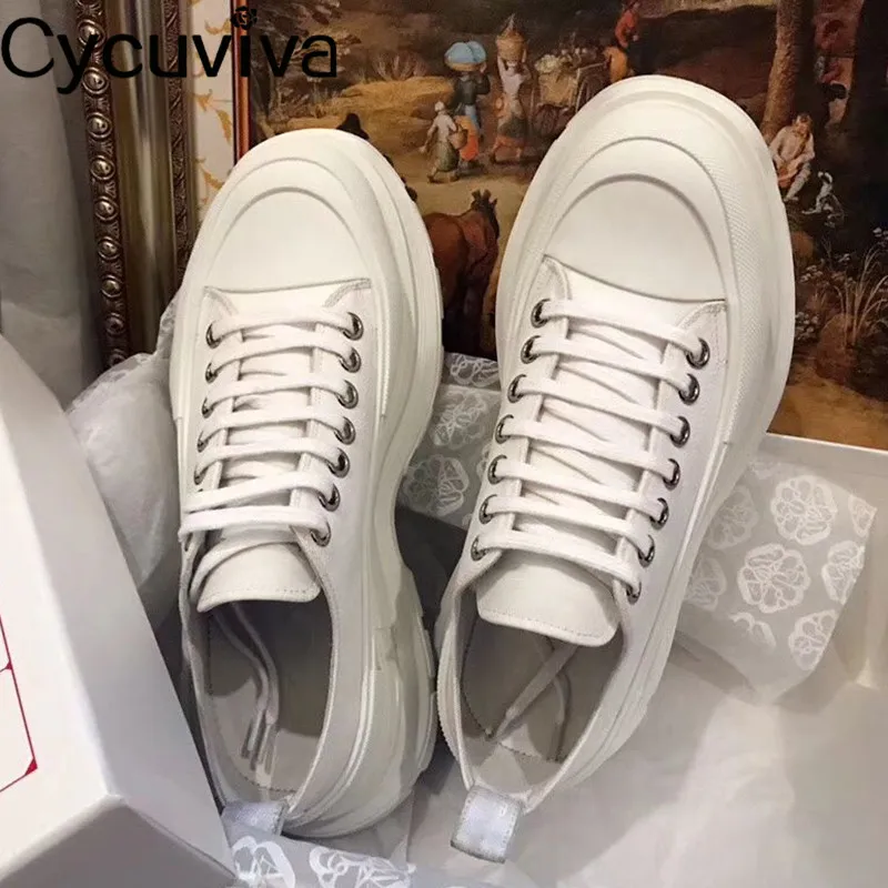 Женские парусиновые кроссовки на толстой плоской подошве Подиумные