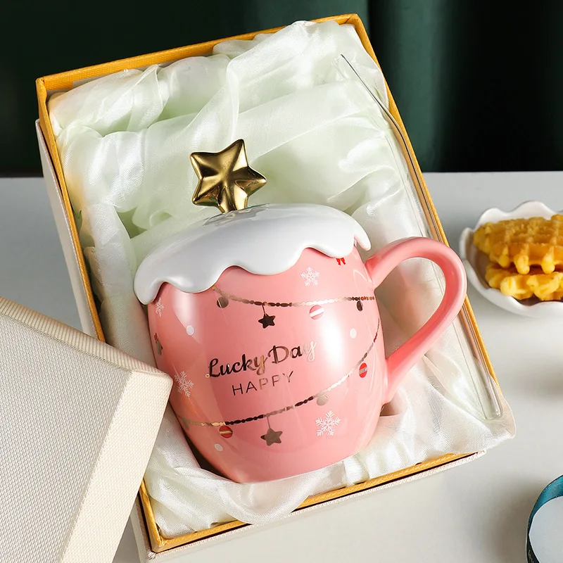 

Рождественская чашка, керамическая стеклянная чашка с крышкой, чашка для молока и кофе, для дома и офиса, бутылка для питья, новогодние подар...