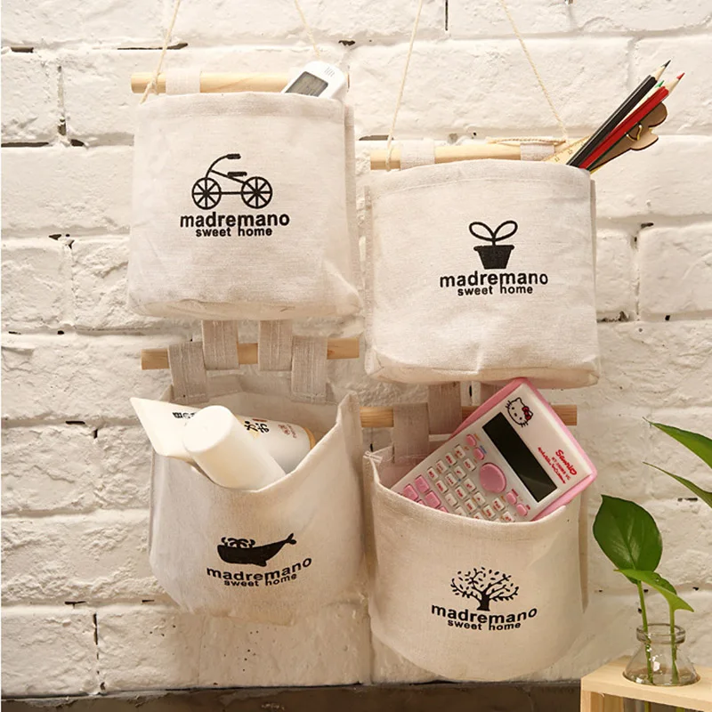 1 шт. Милая настенная Хлопковая сумка для хранения разных вещей из хлопка и льна