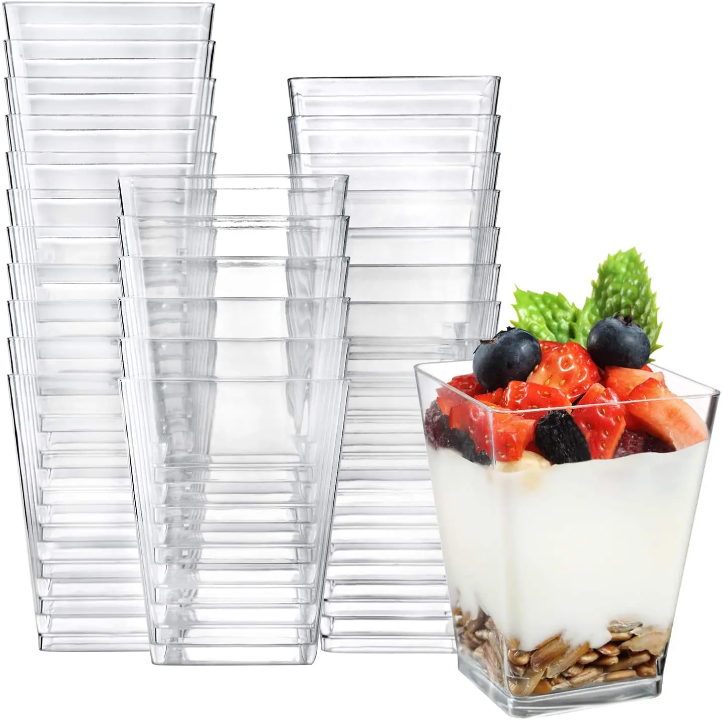 12/24pcs Mini Dessert Cups 110ML Transparent Trapezoidal Food Container for Mousse Tray Wedding Festival Party Spoon Supplied