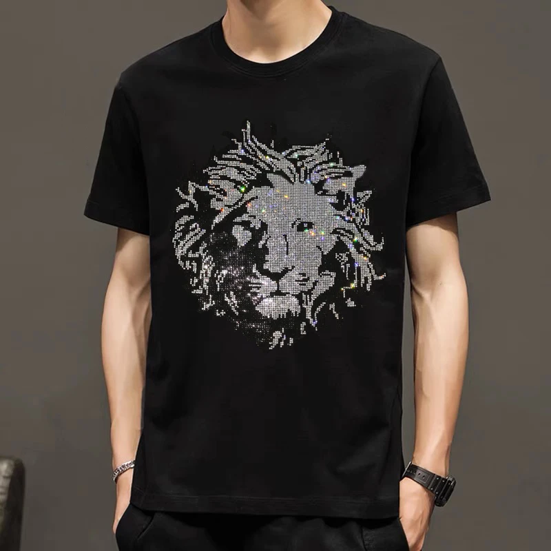 

Personality Summer Men's Short Sleeve Studded Animal Shiny Shirt Leisure Cool Exquisite Bodybuilding Luxury T-Shirt