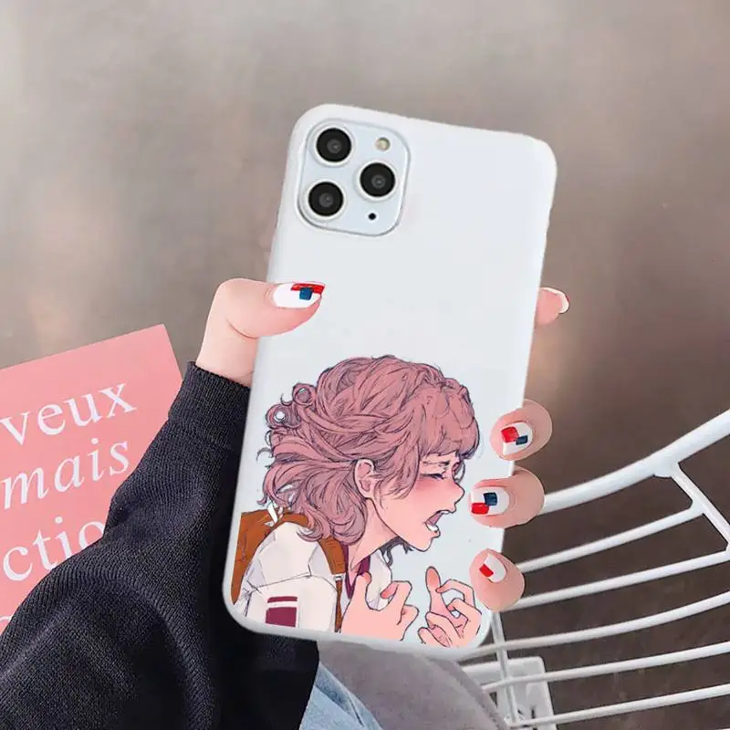 

Sad girl Phone Case White Candy Color for iPhone 6 7 8 11 12 s mini pro X XS XR MAX Plus