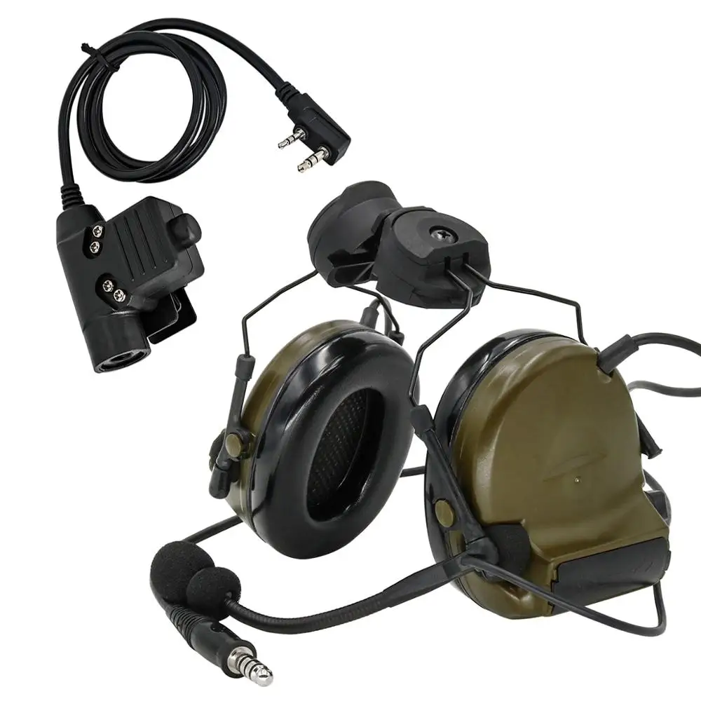 COMTAC II Helmet Bracket Version Headphones Pickup Noise Reduction Hearing Protection Tactical Headset FG +U94 kenwood 2 pin ptt