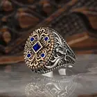 Турецкое перстень ручной работы для мужчин и женщин цвет: старое серебро кольцо с голубым Цирконом Модные мусульманские Винтажные Ювелирные Изделия