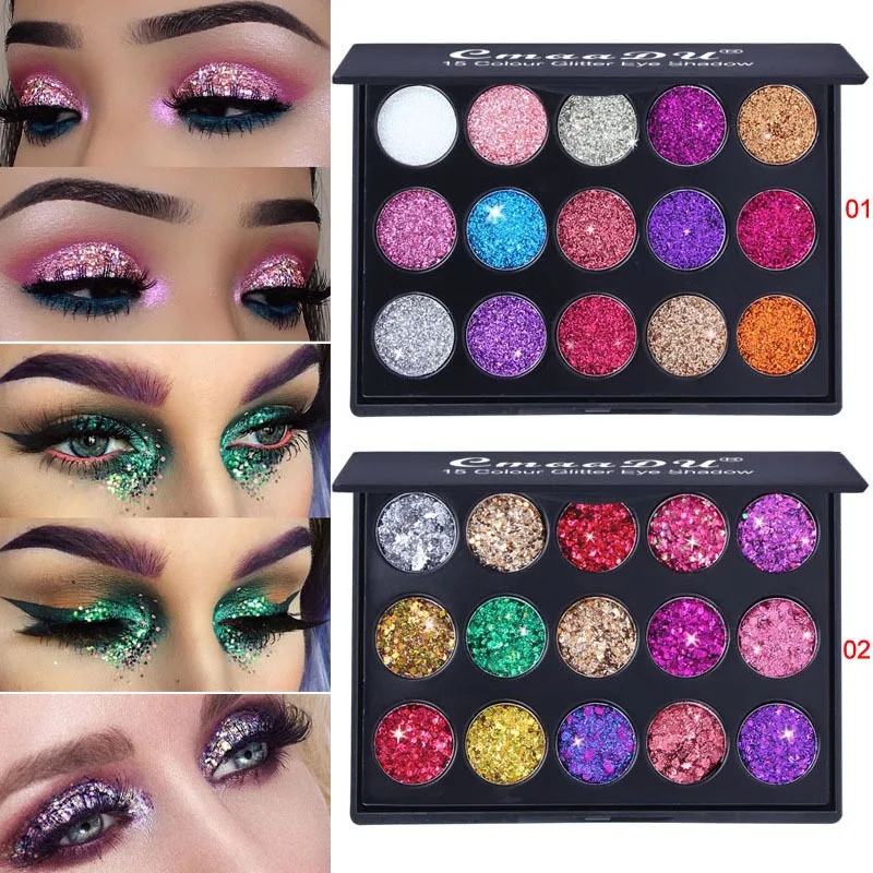 

CmaaDu Brand Glitter Eyeshadow 15 Color Glitter Eyes Palette Maquillaje Eyes Shimmer Powder Makeup Tool Festival Face Jewels