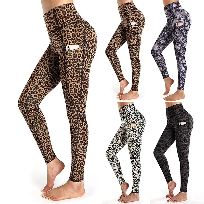 

Женские леопардовые леггинсы с карманами, повседневные леггинсы с высокой талией для тренировок и бега, новые леггинсы, женские сексуальны...