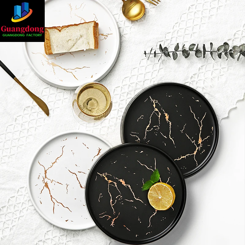 

Мраморная керамика, тарелка для фруктов, салатов, суши, десертов, черный сервировочный поднос и набор посуды, кухонный фарфоровый набор посу...