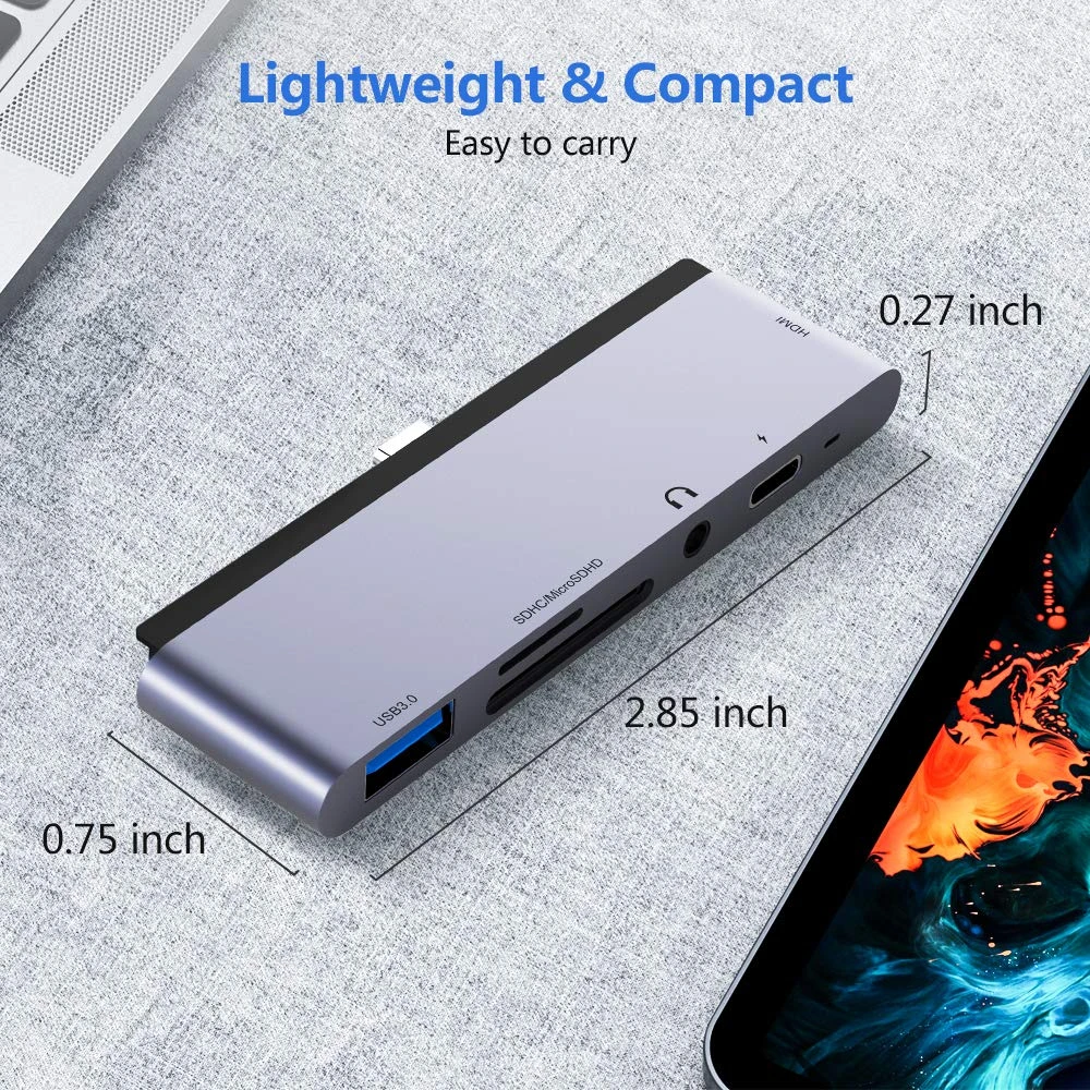 USB C концентратор для iPad Pro usb type-C до 4K HDMI адаптер USB SD/TF кард-ридер 3,5 мм разъем для наушников PD Зарядка для MacBook Pro