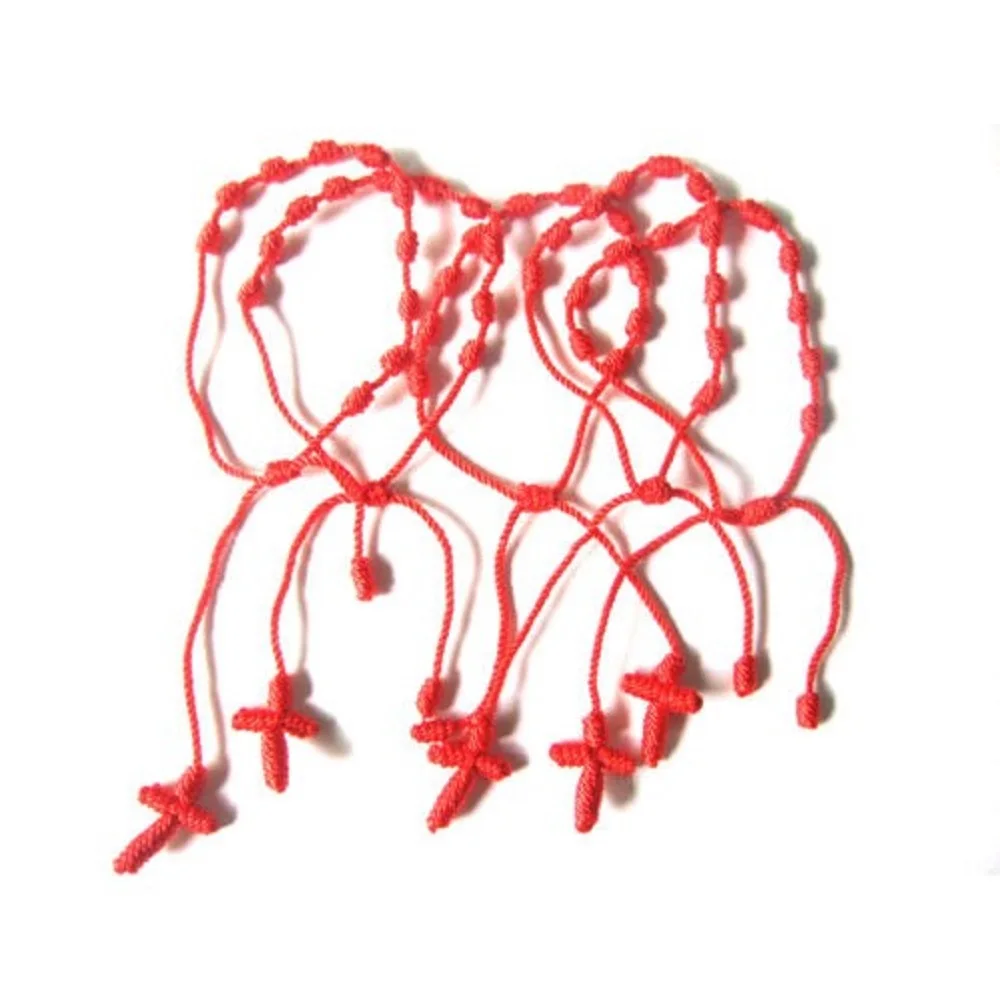 

12pcs Fashion Handmade Knotted Cross Rosary Bracelets Red Lucky Cord Braid Rope Nylon String Cross Bracelets Wristband Jewelry