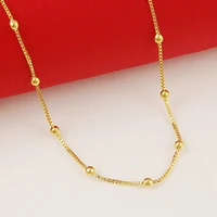 new genuine 24k gold necklace plating gold 45cm box chain beaded necklace short chain for woman charm jewelry